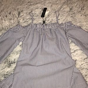 Stripped off the shoulder long sleeve blouse